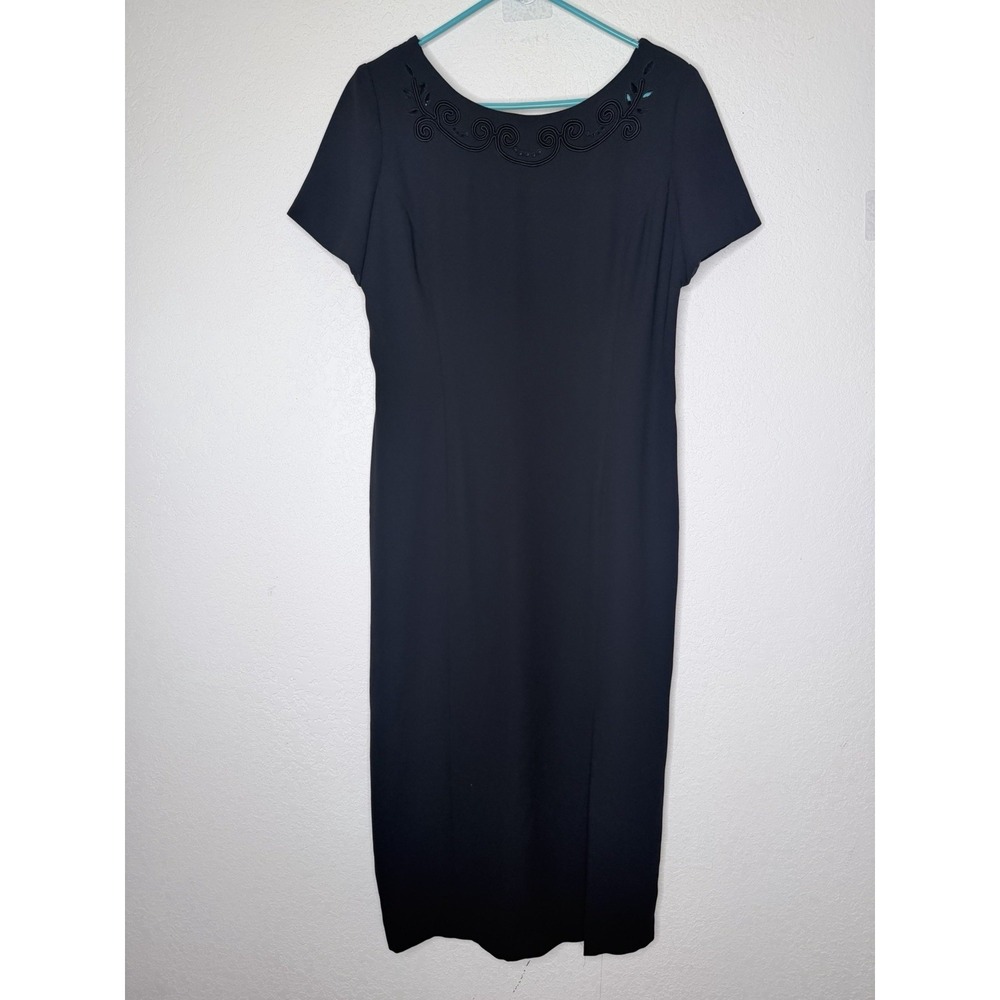 Vtg Maggy London Maxi Dress Womens Size‎ 12 Black Embellished Formal Cocktail